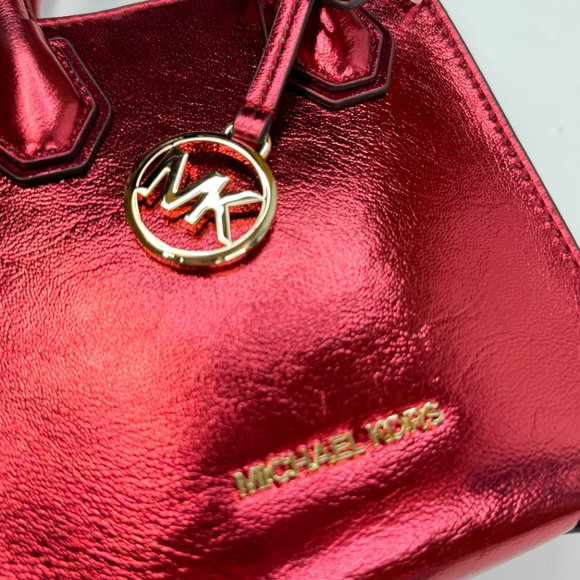 Michael Kors Mercer XS North South MINI Satchel Crossbody Bag Patent Crimson - Picture 5 of 10